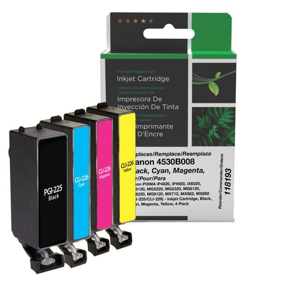 Black, Cyan, Magenta, Yellow Ink Cartridges for Canon PGI-225/CLI-226 (4530B008) 4-Pack