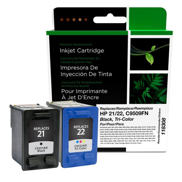 Black, Tri-Color Ink Cartridges for HP 21/22 (C9509FN)
