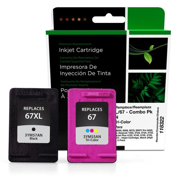 Black High Yield, Tri-Color Ink Cartridges for HP 67XL/67 (3YP30AN) 2-Pack