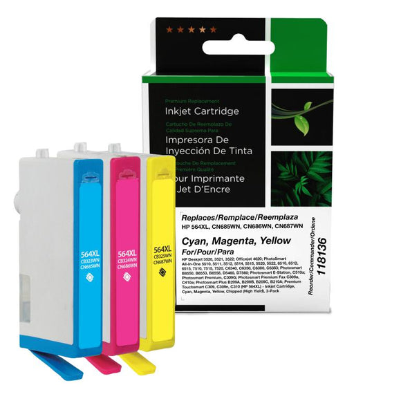 Cyan, Magenta, Yellow Ink Cartridges for HP 564XL 3-Pack