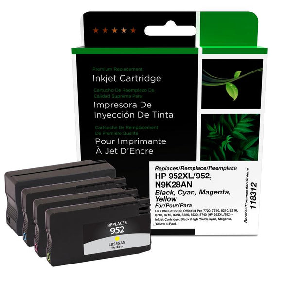 Black High Yield, Cyan, Magenta, Yellow Ink Cartridges for HP 952XL/952 (N9K28AN) 4-Pack