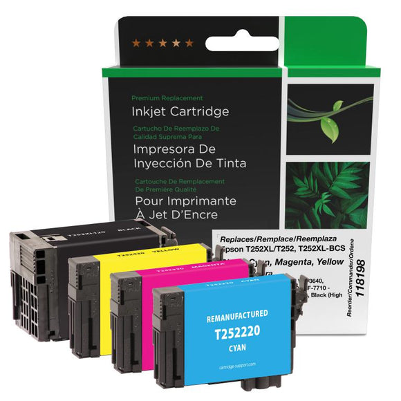Black High Yield, Cyan, Magenta, Yellow Ink Cartridges for Epson T252XL-BCS 4-Pack